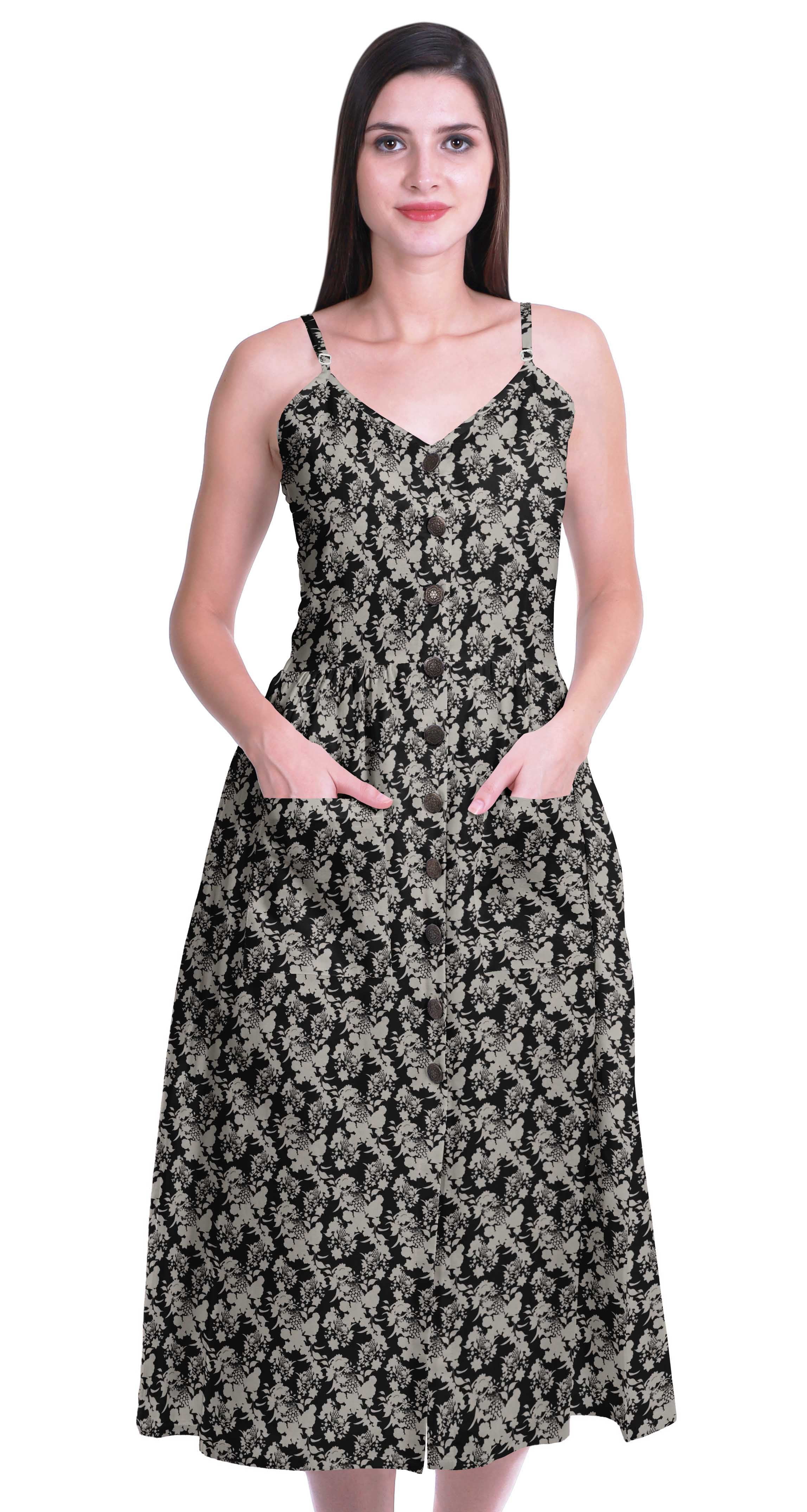 Moomaya Printed Cotton Maxi Dress - Spaghetti Strap Flared Summer Dress With Pockets - View #7