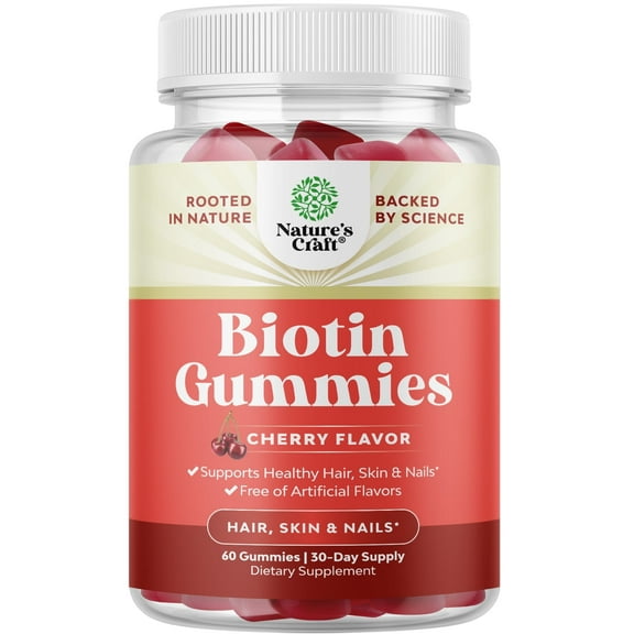 Natural Biotin Gummies for Hair Growth - Biotin Vitamins Hair Skin and Nails Gummies for Women and Men - Growth Vitamins Women with Pantothenic Acid
