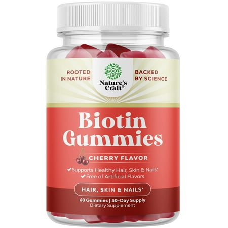 Natural Biotin Gummies for Hair Growth - Biotin Vitamins Hair Skin and Nails Gummies for Women and Men - Growth Vitamins Women with Pantothenic Acid