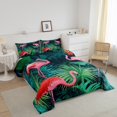 thumbnail image 3 of Erosebridal Pink Flamingo Bedding Full Comforter Set, Tropical Palm Tree Leaves Down Comforter, Reversible 3pcs, 3 of 8