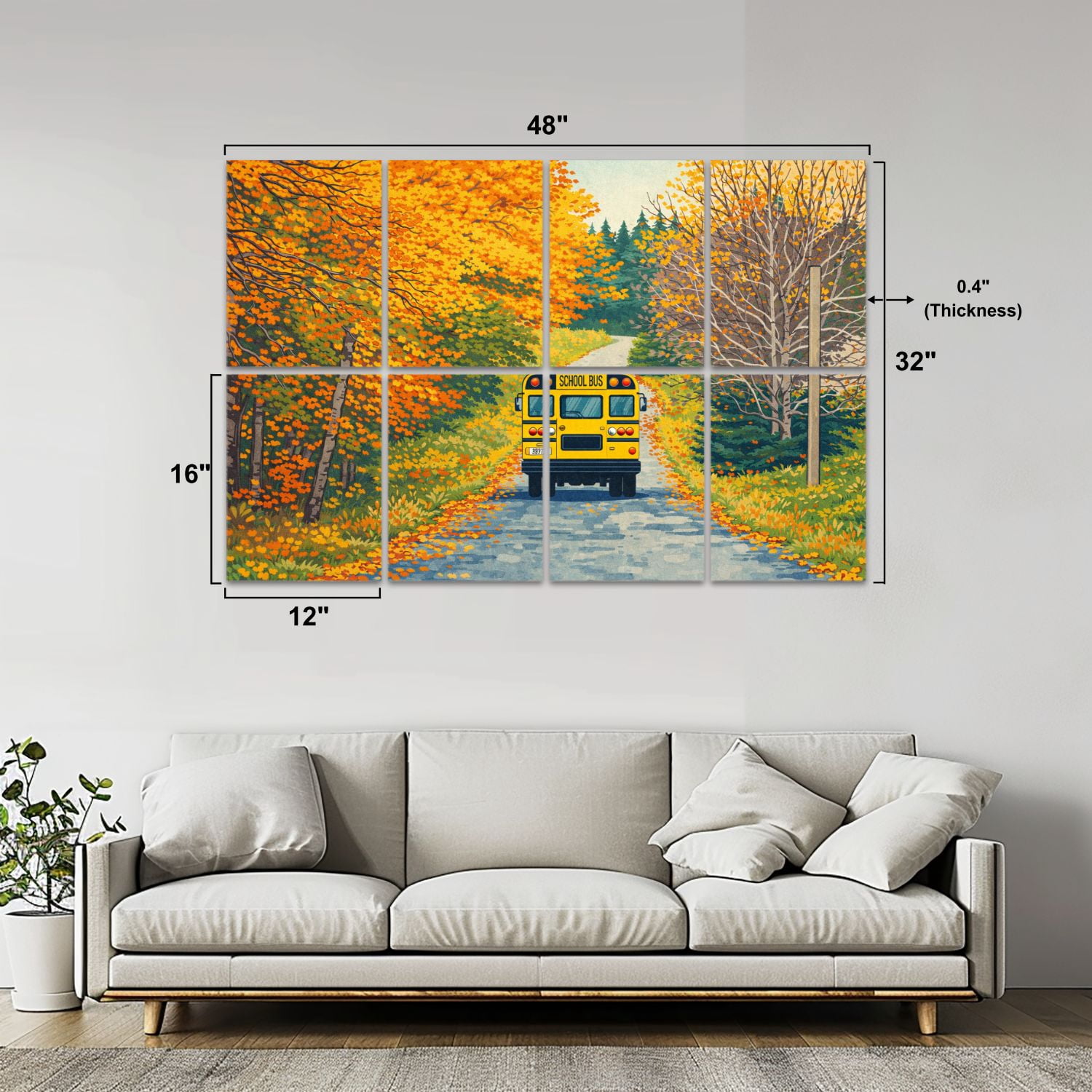 8 Pack Art Acoustic Panels Sound Absorbing School Bus Autumn Rural Decorative Soundproof Wall Panels Self Adhesive for Nursery Game Room Bedroom 48"x32"