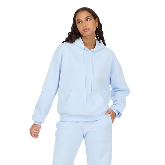 Forever 21 Women’s Oversized Fleece Hoodie – Cozy Pullover Sweatshirt with Kangaroo Pocket for Everyday Casual Wear, Color- Blue, Size- X-Small