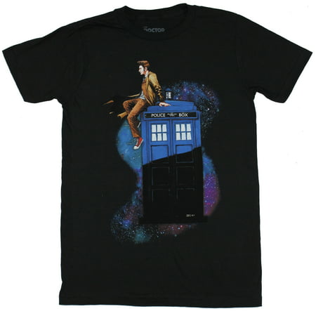Doctor Who Mens T-Shirt - 10th Doctor David Tennant Atop A Tardis