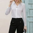 thumbnail image 5 of Holzkary Satin Silk Shirts for Women V Neck Shirts for Women Satin Tops for Women Satin Imitation Business Shirts Button Down Shirts for Women Dress Shirts Long Sleeve Blouses Womens Shirts White L, 5 of 6