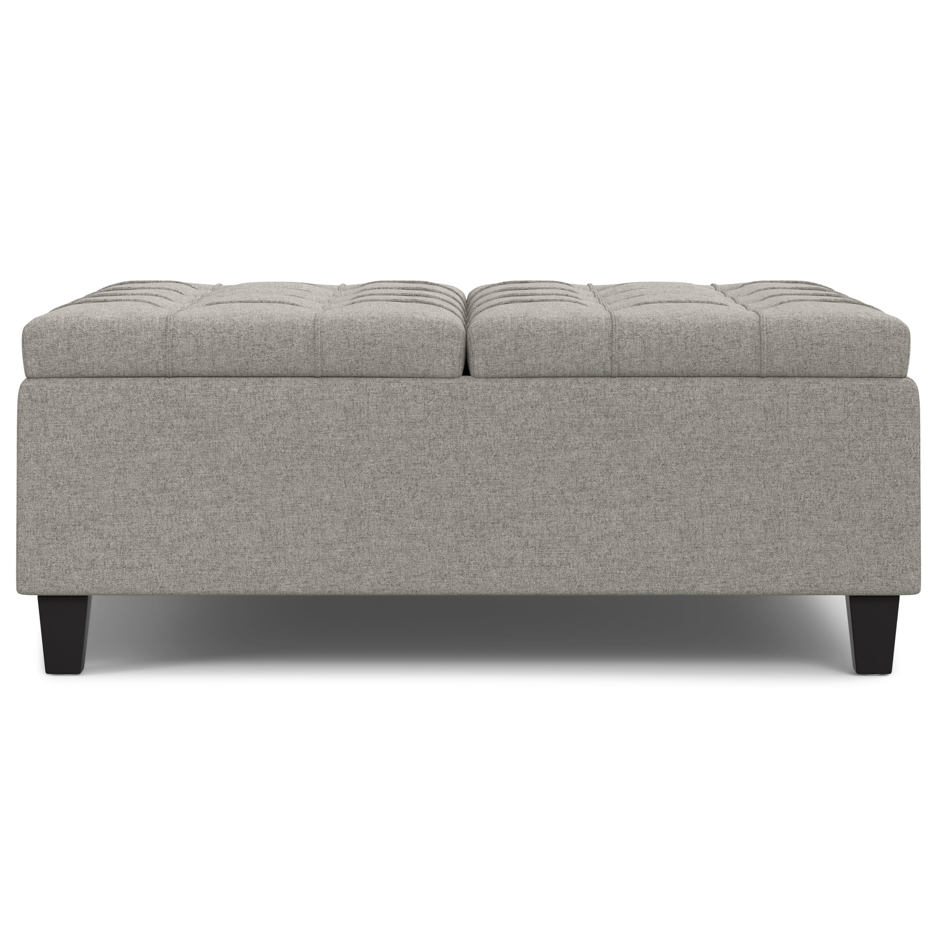 Harrison 40 inch Wide Transitional Large Square Coffee Table Storage Ottoman in Cloud Grey Linen Look Fabric