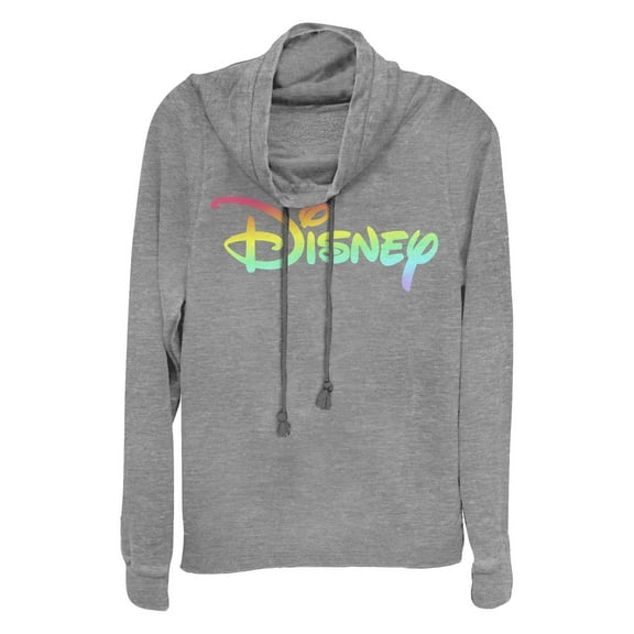 Junior's Disney Rainbow Logo Cowl Neck Sweatshirt