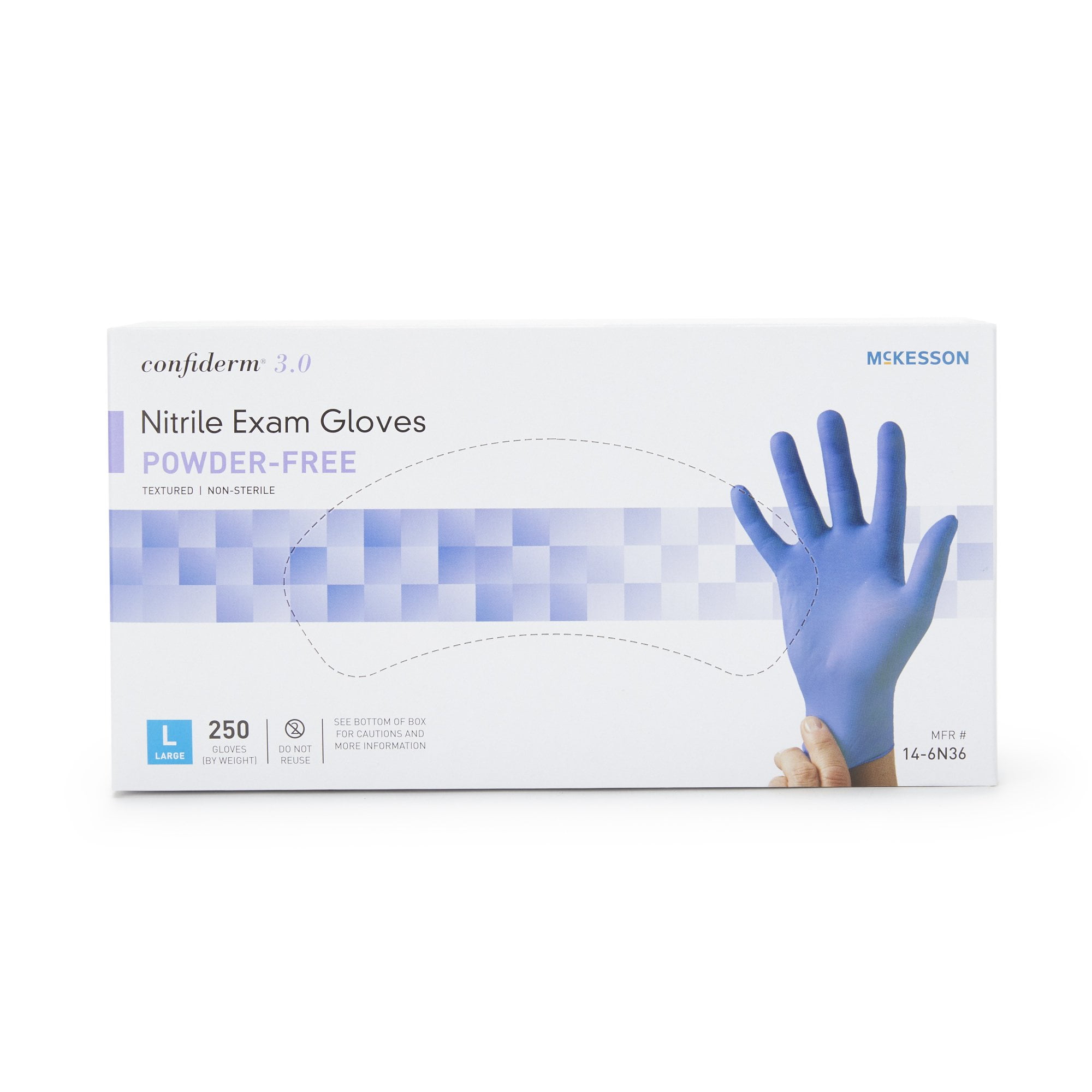 McKesson Confiderm 3.0 Disposable Nitrile Exam Glove Standard Cuff Length LARGE 14-6N36 2500 per Case