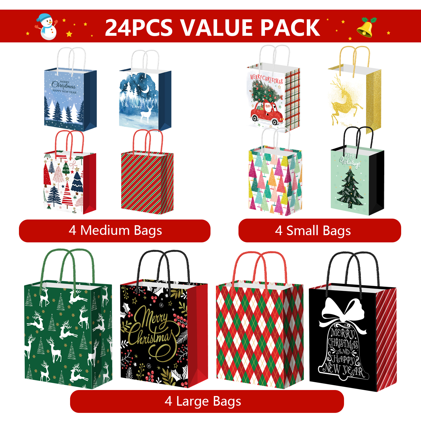 DECHISY Christmas Gift Bags - 12 Pack Assorted Sizes photo 4