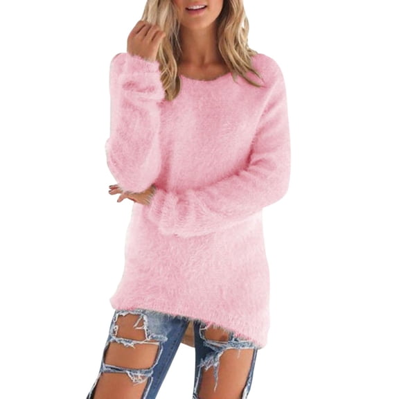 Womens Furry Pullover Sweater 2026 Fall Winter Fashion Casual Long Sleeve Soft Loose Fit Fluffy Fuzzy Sweaters