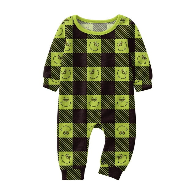 Moonsky| 2026 Christmas Family Flannel Pajamas Matching Set Christmas Print Long Sleeve Tops and Plaid Pants Sleepwear Soft for Winter 9 Months