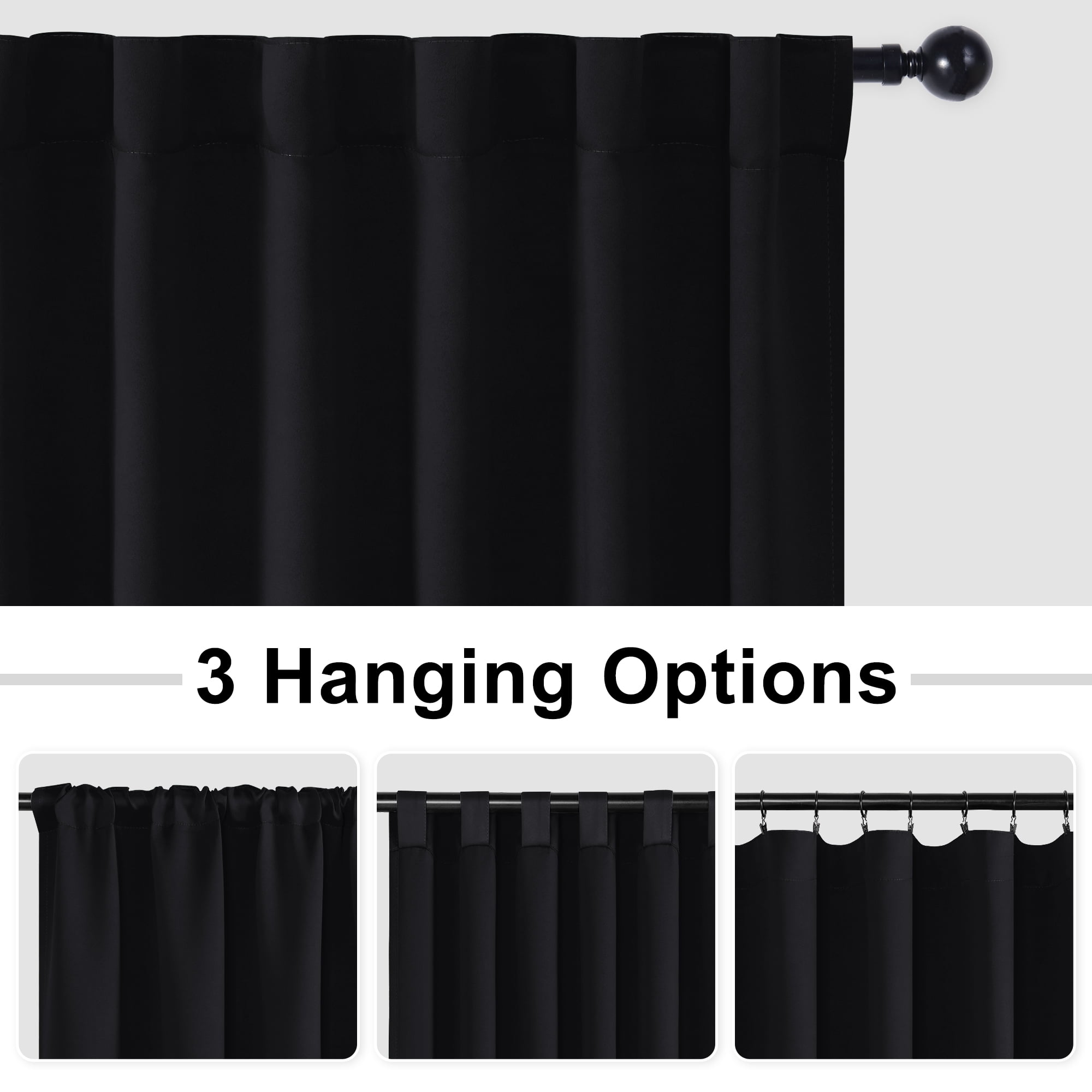 XWZO 120x96 Rod Pocket Curtains 1 Panel for Living Room, Extra Wide Room Divider for Patio Sliding Door, Thermal Curtains with Back Tab for Bedroom Partition, Black