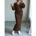thumbnail image 5 of Female Sweater Dress Knit Two Piece Maxi Skirt Sets Brown M, 5 of 8