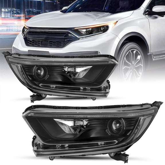 For 2017-2022 Honda CR-V Black Projector W/ LED DRL Headlights Assembly Pair