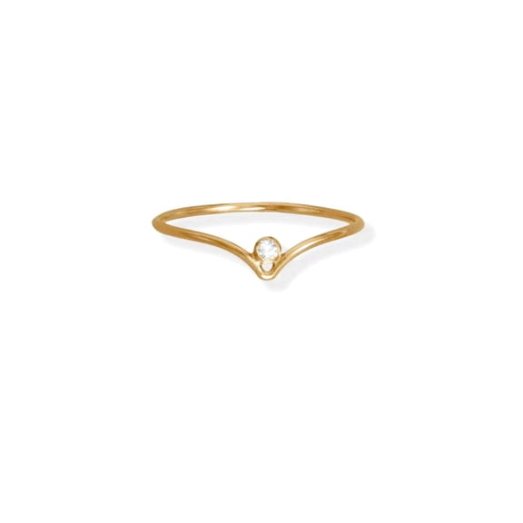 14/20 Gold Filled Cubic Zirconia V Design Ring 2mm Cubic Zirconia is Hugged By V Band is 1mm Size Ring for Women and Men