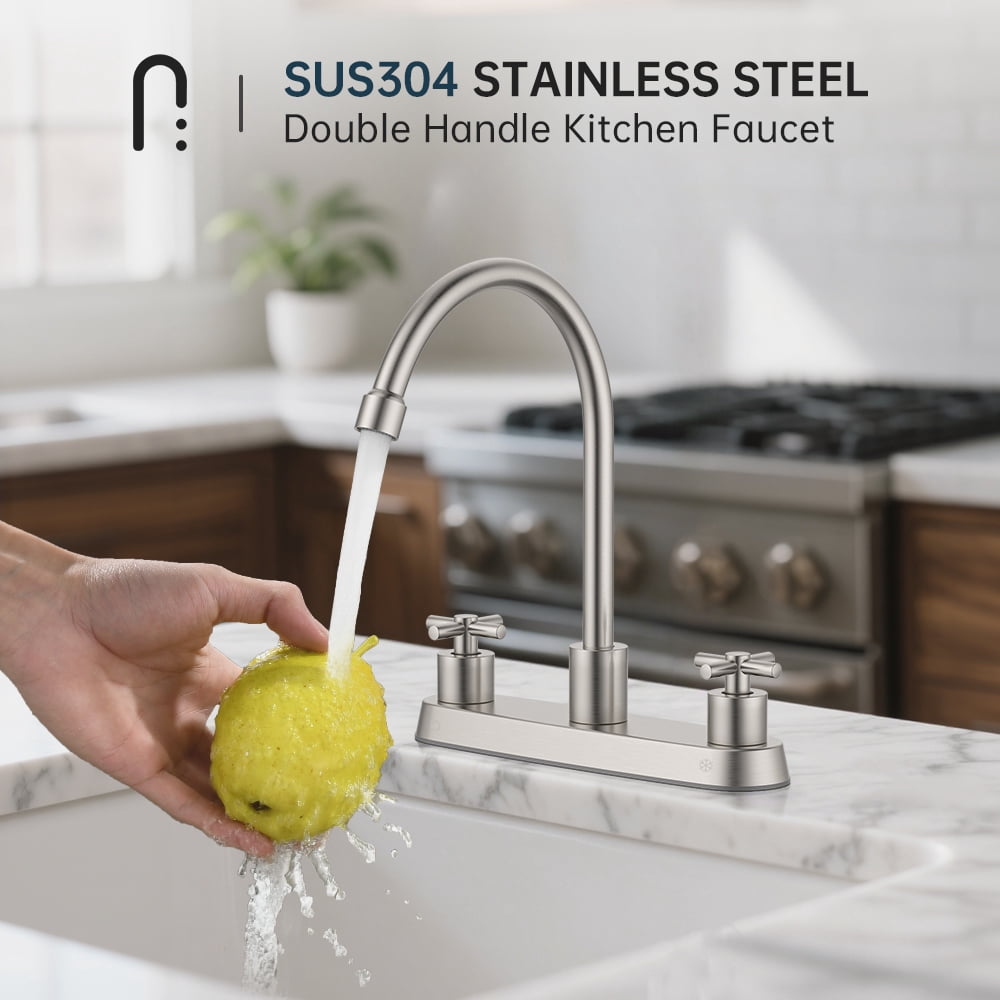 APPASO Two Handle Kitchen Faucet, Brushed Nickel Kitchen Sink Faucet, 3 Hole Kitchen Faucet, Stainless Steel Faucet for Kitchen Sink.