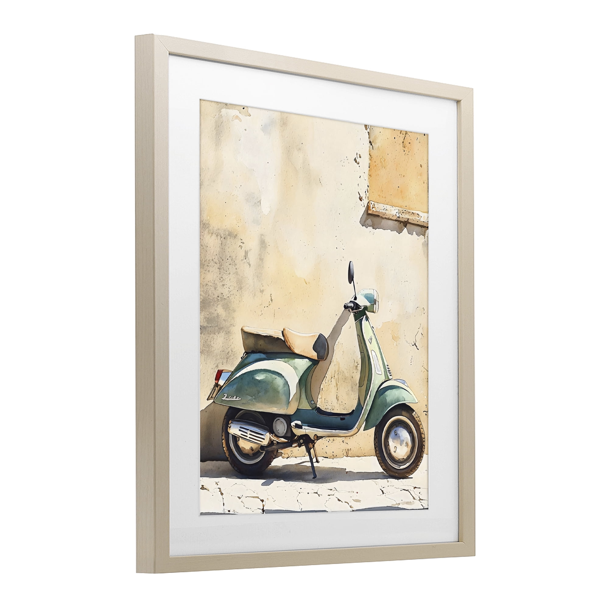 Stupell Industries Vintage Scooter on Italian Street Birch Framed Print Under Glass, design by LSR Design Studio