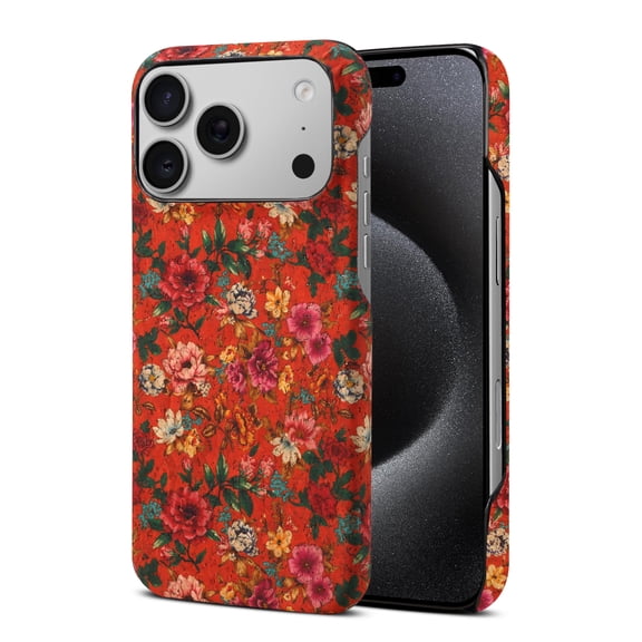 Flower Pattern Faux Leather Case for iPhone 17 Pro, PC Inner Case for Girls Women, Support Wireless Charging, Ultra Slim Skin Friendly Shockproof Protective Lightweight Frameless, Red