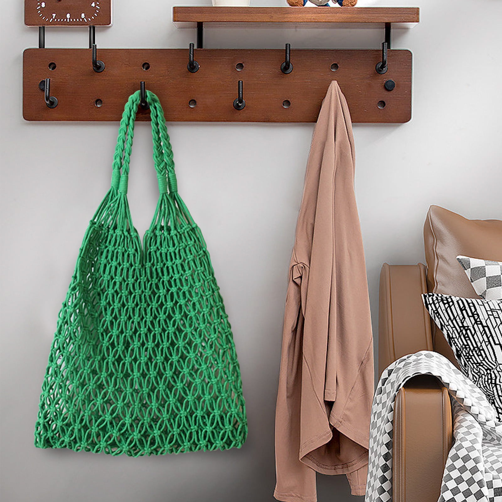 Specollect Clearance 2Pcs Crochet Backpack Flap Drawstring Shoulders Bag Summer Beach Woven Tote Bag, Straw Rattan Raffia Bucket Bag, Handmade Basket Handbag