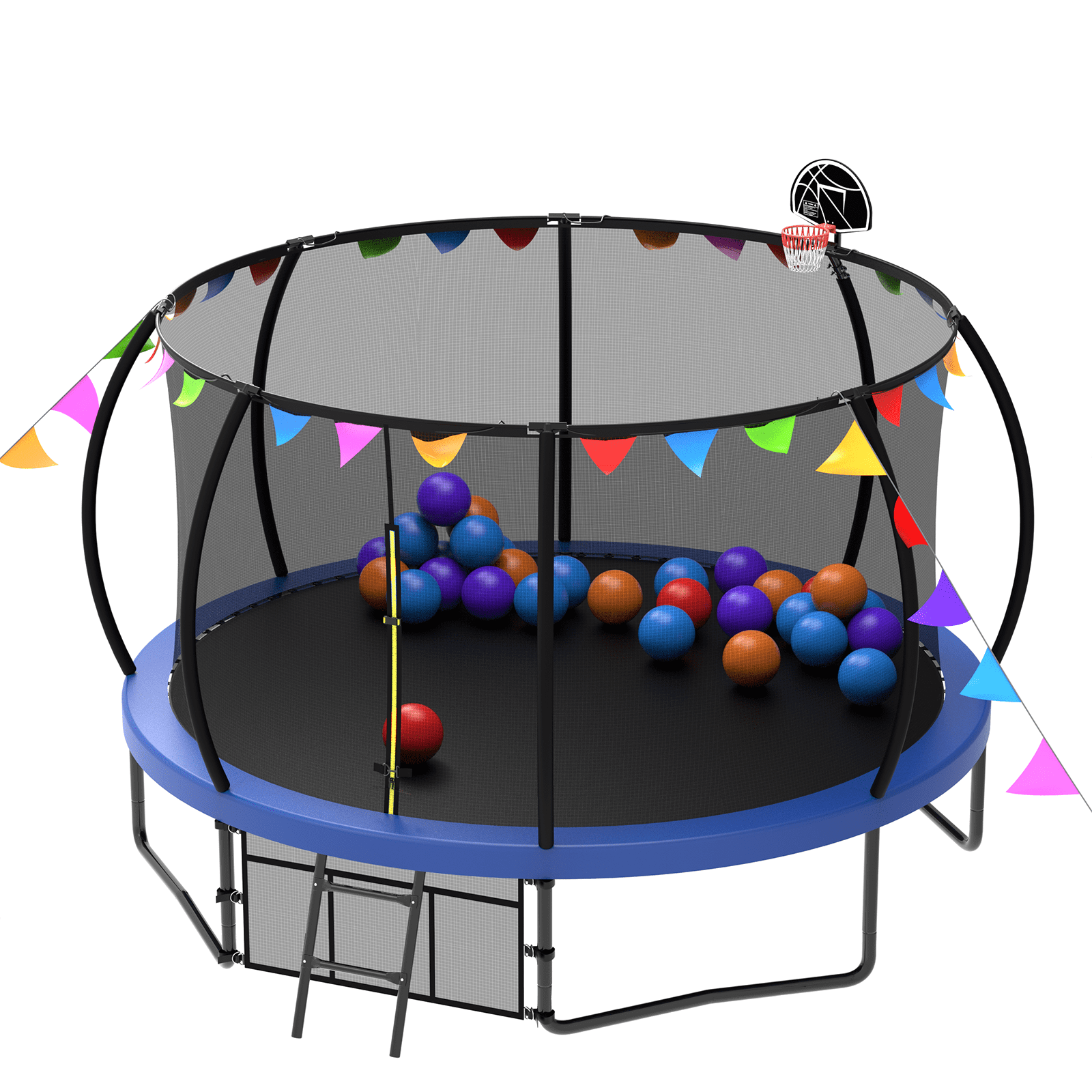 Witaxima 12FT Kids Trampoline with Safety Enclosure Net, Ladder & Flag Accessories, Outdoor Recreational Blue Trampoline, ASTM Certified, 144in Diameter