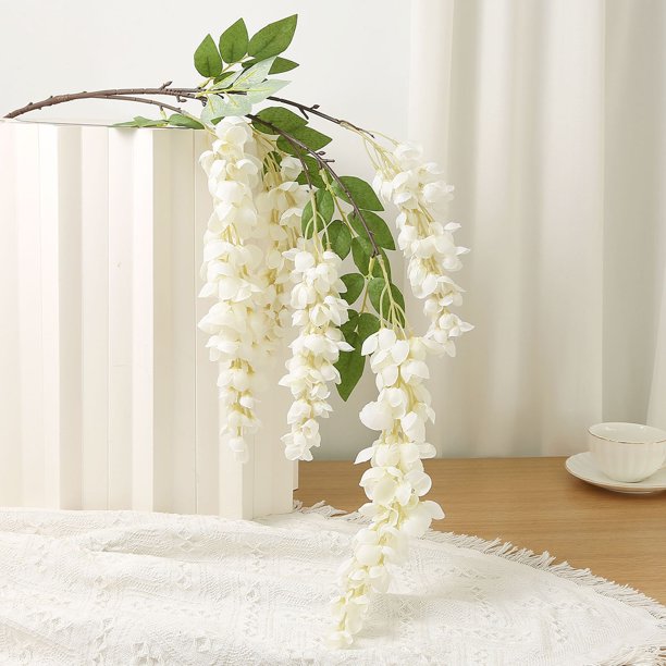 1 unidad de flor artificial colgante de glicina de 5 ramas, nueva, de seda, for decoración de bodas y fiestas.