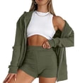 thumbnail image 2 of Conjunto de pantalones cortos con capucha y cremallera, manga larga, poliéster, transpirable, conjunto de salón de 2 piezas para mujer para correr OD Green L, 2 of 5