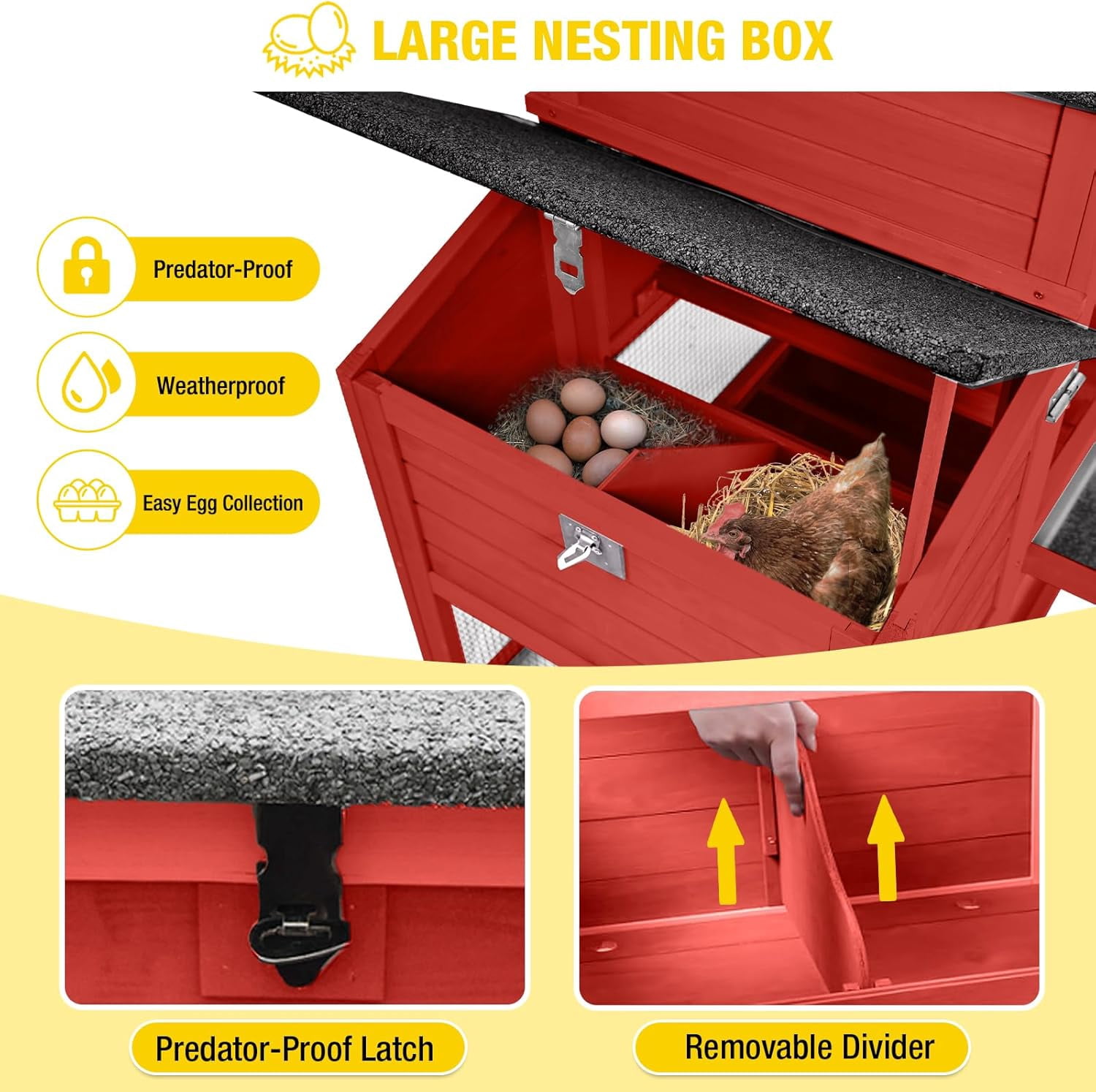 Aivituvin Large Chicken Coop with Wheels  82.4" L Outdoor Hen House with Run Nesting Box for 4-6 Chickens, Mobile Chicken House Portable Duck Coop Red