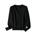 thumbnail image 1 of MAWCLOS Ladies Cardigan Sweater Long Sleeve Outwear V Neck Coat Soft Travel Button Down Jacket Black 3XL, 1 of 2