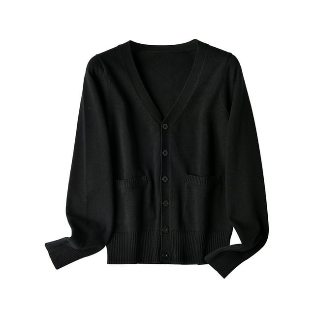 MAWCLOS Cardigan pour Femmes Manches Longues Manteau Col en V Veste Boutonnée Douce de Voyage Noir S