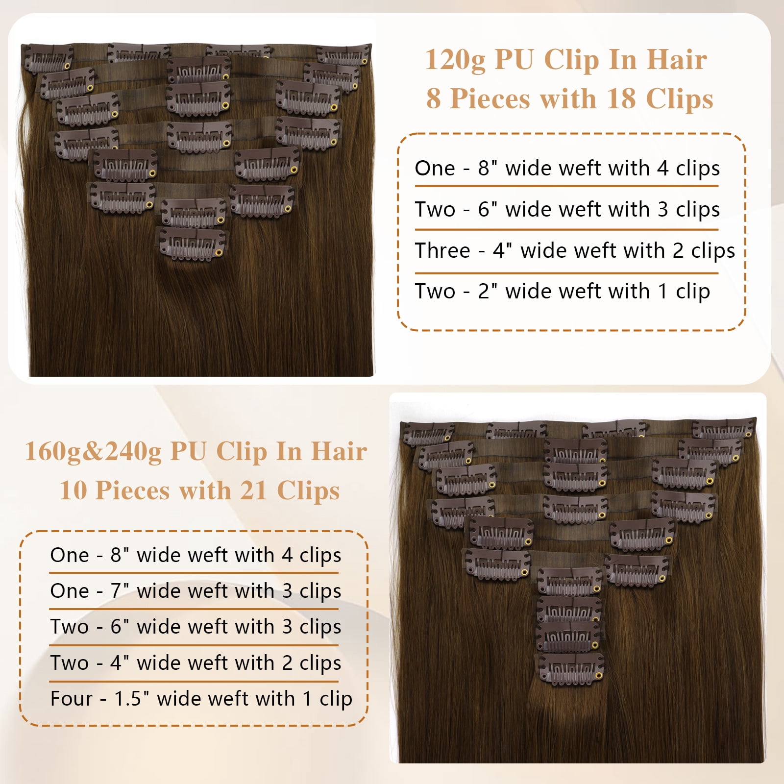 PU Clip In Hair Extensions 6# 160g 18inch