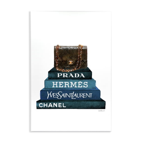 Stupell Industries Contemporary Dark Teal Fashion Bookstack with Brown Fashion Bag Wall Plaque Art, 13 x 19, by Amanda Greenwood