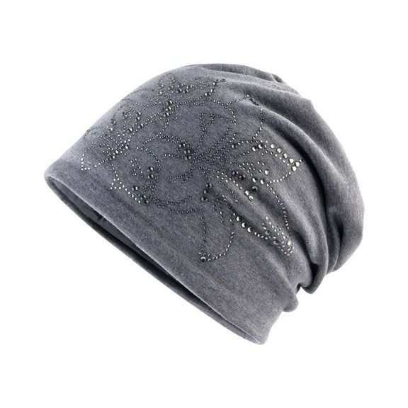 HOARBOEG Women's Winter Hat with Rhinestone – Warm Velvet Beanie for Outdoor, Travel & Daily Wear, Stretchy 56-59cm Head Circumference, Fashionable Slouchy Cap