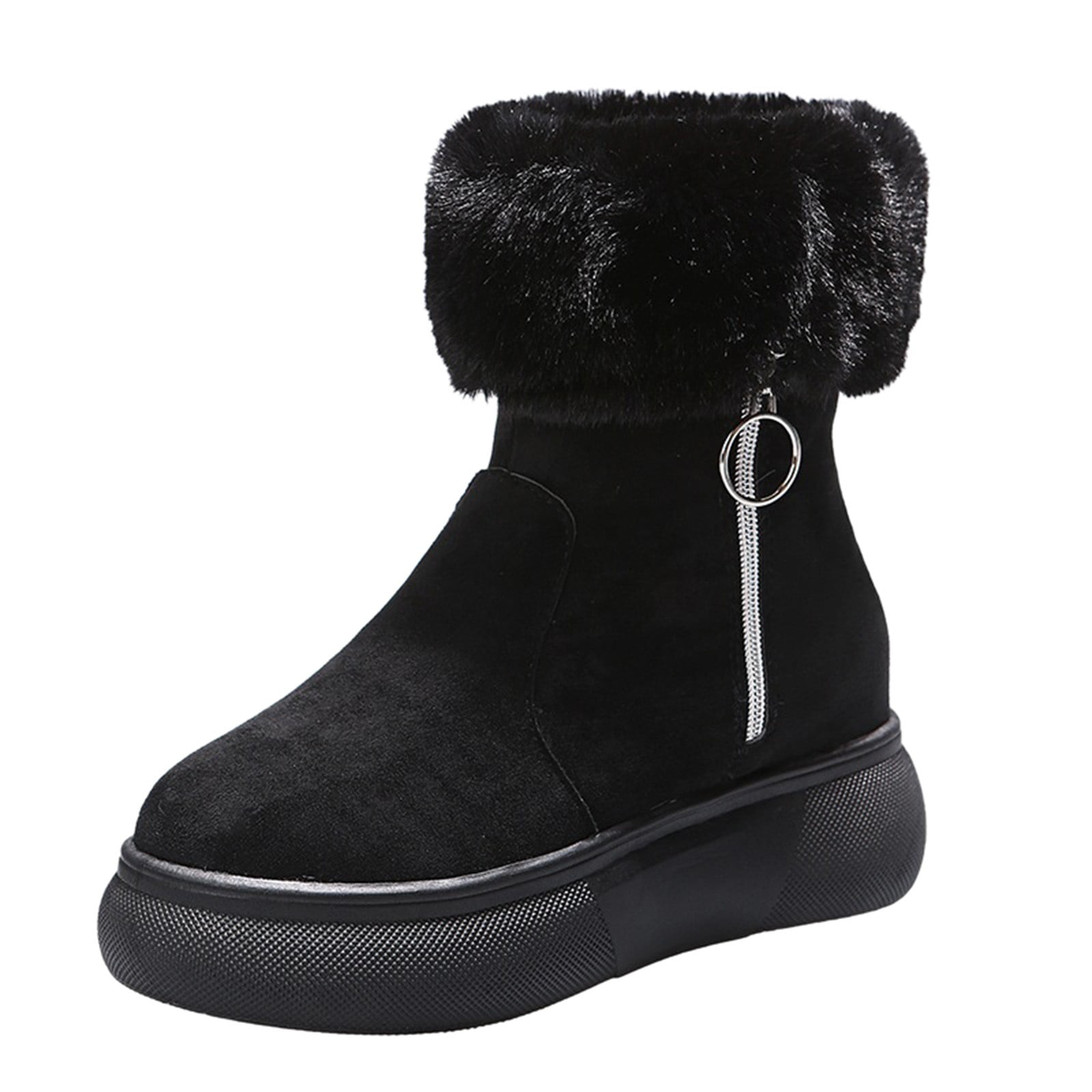IDIFU Womens Casual Mid Wedge Heels Hidden Heels Platform Fleece Lined Faux Suede Lace Up Mid Calf Snow Boots