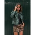 thumbnail image 1 of Chaqueta de cuero recortada con solapa de color verde oliva Retro para mujer, abrigo elegante con botones y bolsillos de manga larga, ropa de calle alta para mujer 2024, 1 of 5