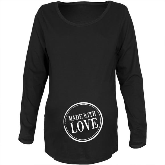 Valentine's Day Made W/ Love Black Maternity Soft Long Sleeve T-Shirt