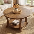 thumbnail image 5 of Tribesigns 31.5" Round Coffee Table with Storage Shelf, Farmhouse Solid Wood Center Table for Living Room, Rustic Brown, 5 of 5