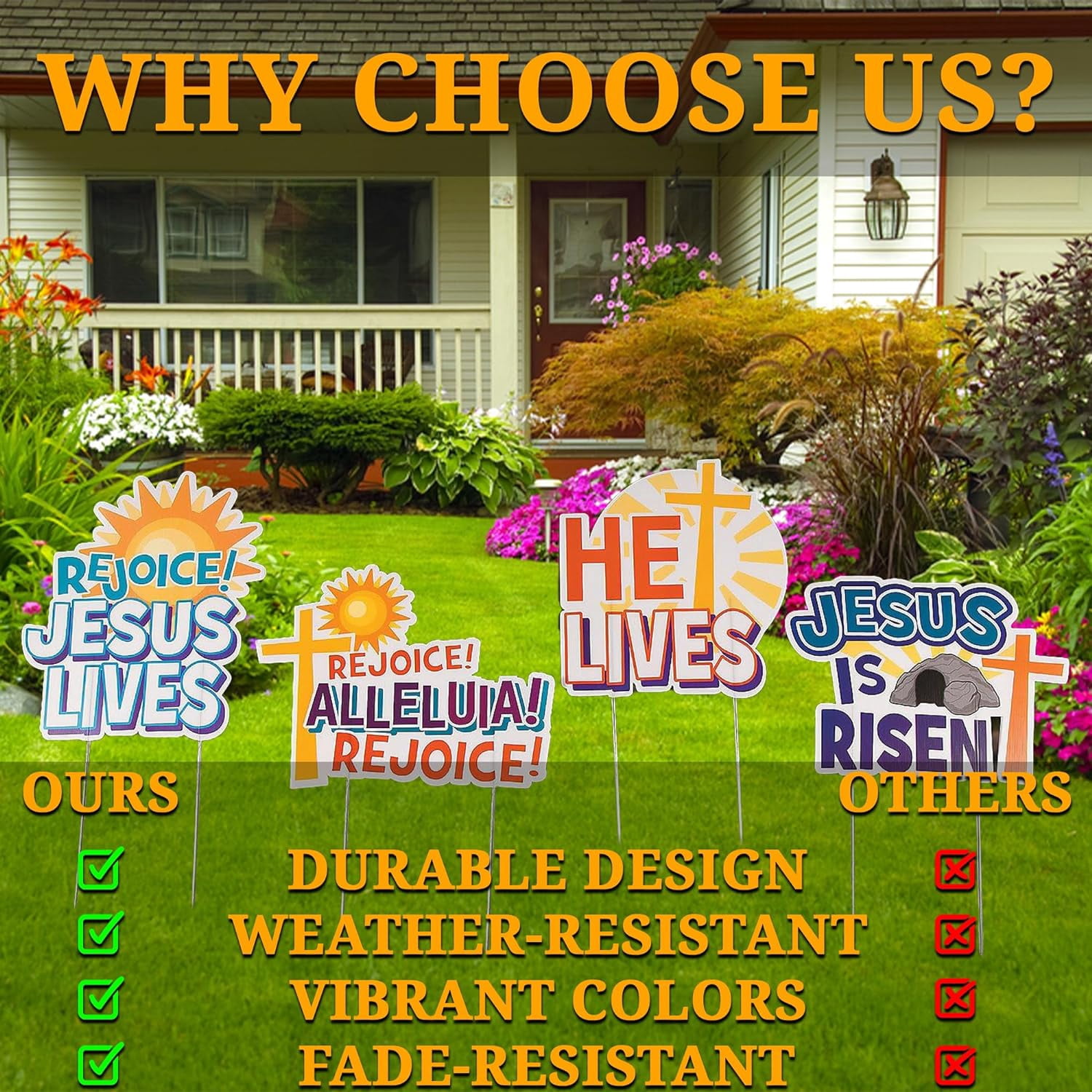 Fun Express 4 Pieces He Is Risen Yard Signs for Easter, Religious Easter Decor, Home Decor