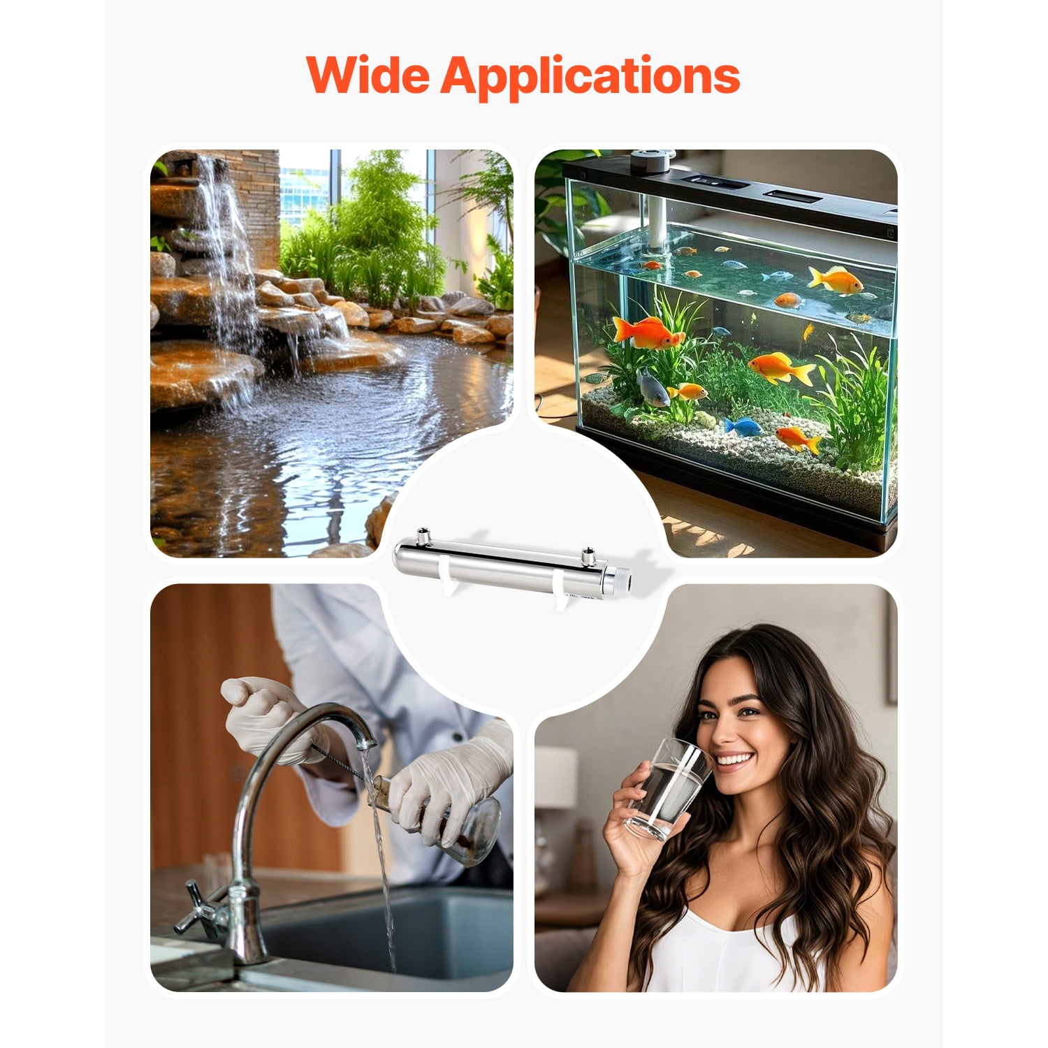KFFKFF UV Water Sanitizer, 12W 4GPM, 110V Multifunctional Ultraviolet Water Sanitizer Filter in Stainless Steel Enclosure, Comprehensive UV Water Filter with Quartz Sleeve Suitable for ShowerDrinking