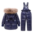 thumbnail image 3 of JiAmy Baby Snowsuit Set 2PCS Puffer Down Jacket and Snow Ski Bib Pants Kids Toddler Hooded Down Jacket Outfit Cartoon Fur Trim Ski Suit, 3 of 7