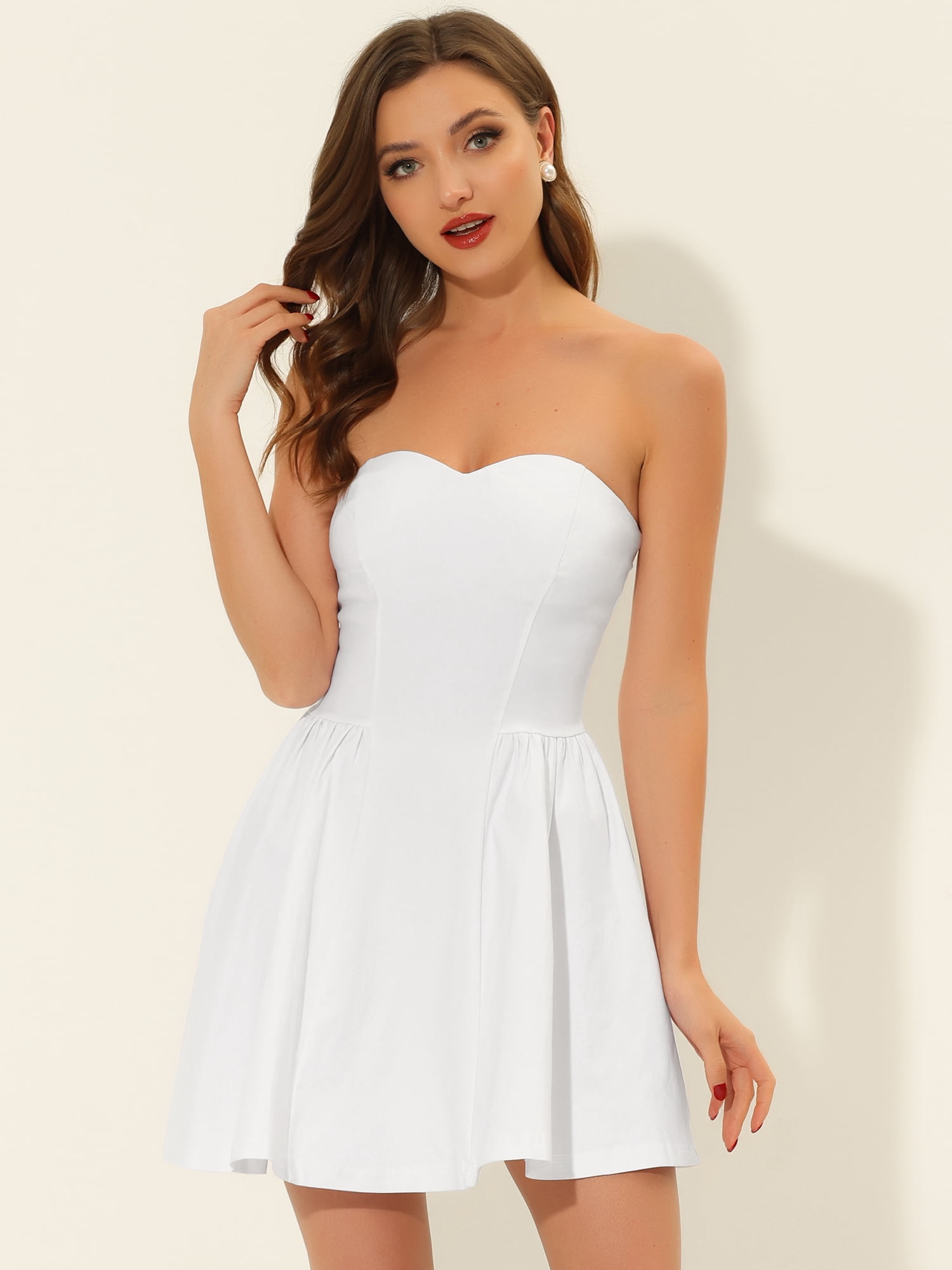 DARING DIVA Party Mini Strapless Sweetheart Neck Christmas Mini Dress S White