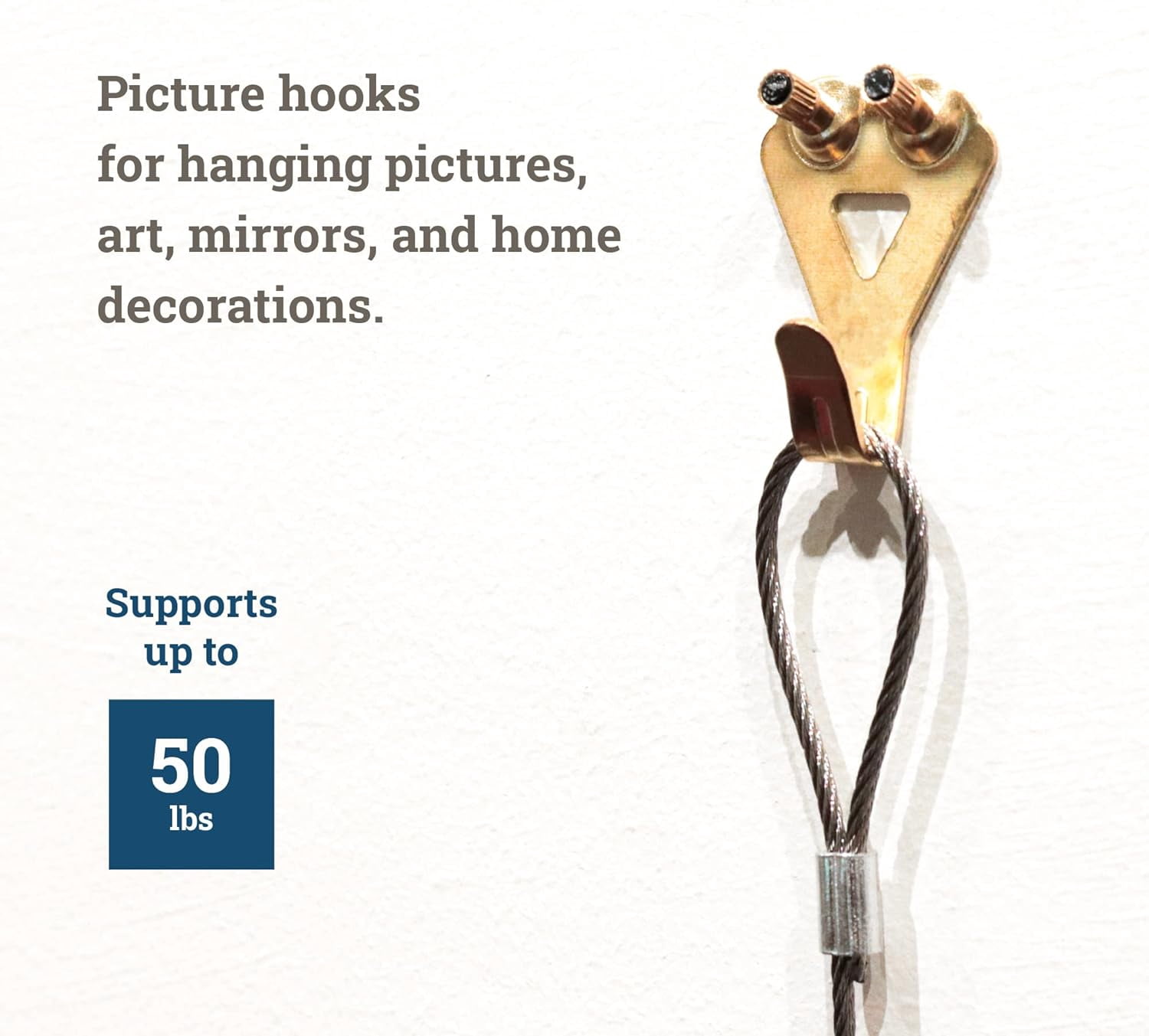 Professional Picture Hanging Hooks with Nails - Heavy Duty 50 lbs Picture Hangers for Drywall & Plaster Walls - 100 Pack Wall Hooks for Pictures, Frames, Mirrors & Canvas Art