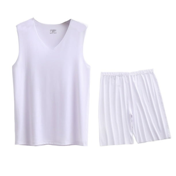 Conjunto Deportivo de los Hombres, Moda Casual de Color Sólido Cuello en V sin Mangas de Elasticidad Superior para el Desgaste Al Aire Libre, Traje Atlético de Humedad