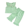 thumbnail image 3 of Gbsyewxs Outfit Set For Girls 2 Piece Crew Neck Sleeveless Plaid Print Tops And Pants Set Comfortable Summer Kids Clothes Size 4-5 Years Green, 3 of 7