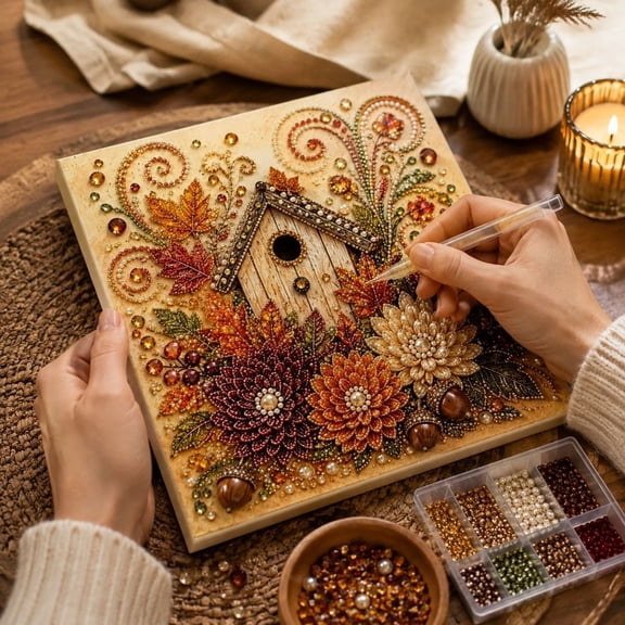 Autumn Pearl Painting Kit, DIY Fall Pearl Art Kits for Adults,Pumpkin Diamond Art Pearl Painting Kit, Cute 5d Pearl Diamond Art Kits for Adults Fall Thanksgiving Holiday Party Gift(E)