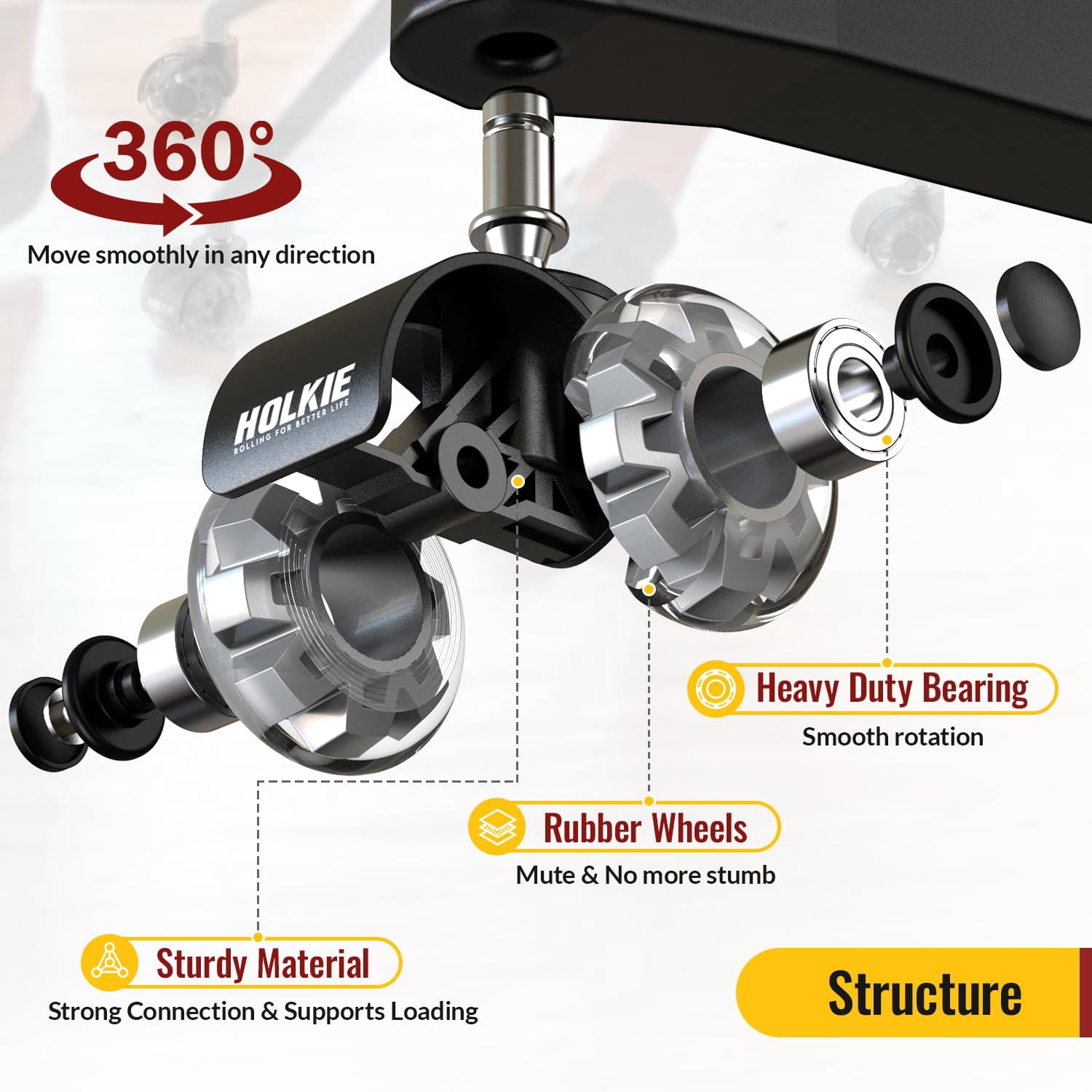 Office Chair Wheels  Dual Rubber 2 Inch  Smooth Quiet Rolling Casters  Fit for Hardwood Floors Carpet Computer Gaming