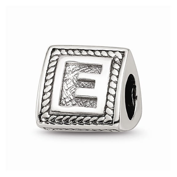 925 Sterling Silver Reflections Letter E Triangle Block Bead; for Adults and Teens; for Women and Men