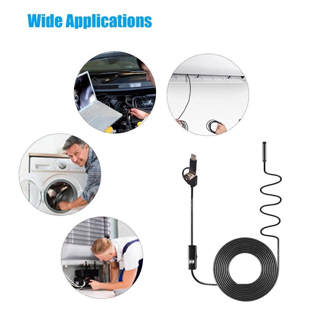 3-in-1 Industrial Borescope Inspection Camera Built-in 6 LEDs IP67 Waterproof USB Type-C Replacement for Android Smartphones/PC