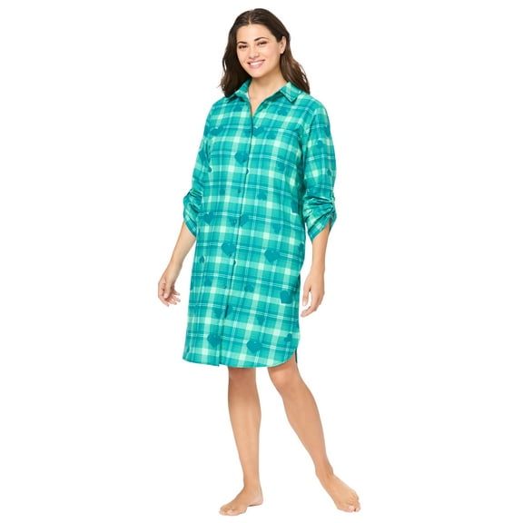 Dreams & Co. Plus Size Plaid Flannel Button-Front Sleepshirt