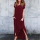 thumbnail image 5 of Sonducket Vestido de mujer con cuello en V Abertura Vestido largo Chica Ropa de manga corta Vestidos Vino rojo S, 5 of 6