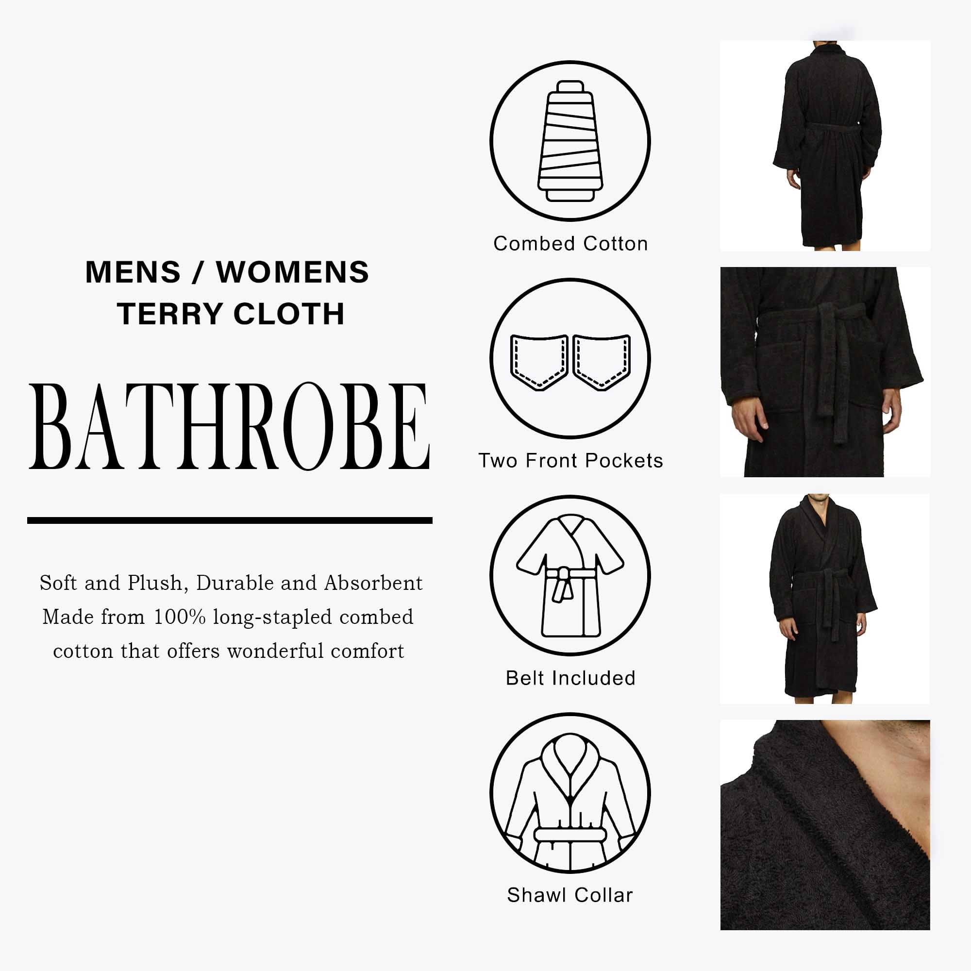 Superior Terry Cotton Adult Unisex Soft Lightweight Bathrobe, Extra Large, Black