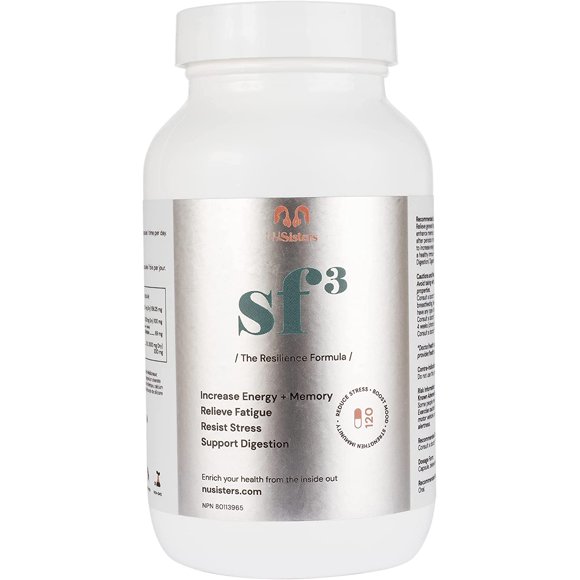 NuSisters Stress Free 3 (SF3), Resilience Formula, Memory Enhancer, Increases Energy + Resistance to Stress, Healthy immune system, Improve sleep - Health Canada Licensed NPN #80113965 (120 Capsules)